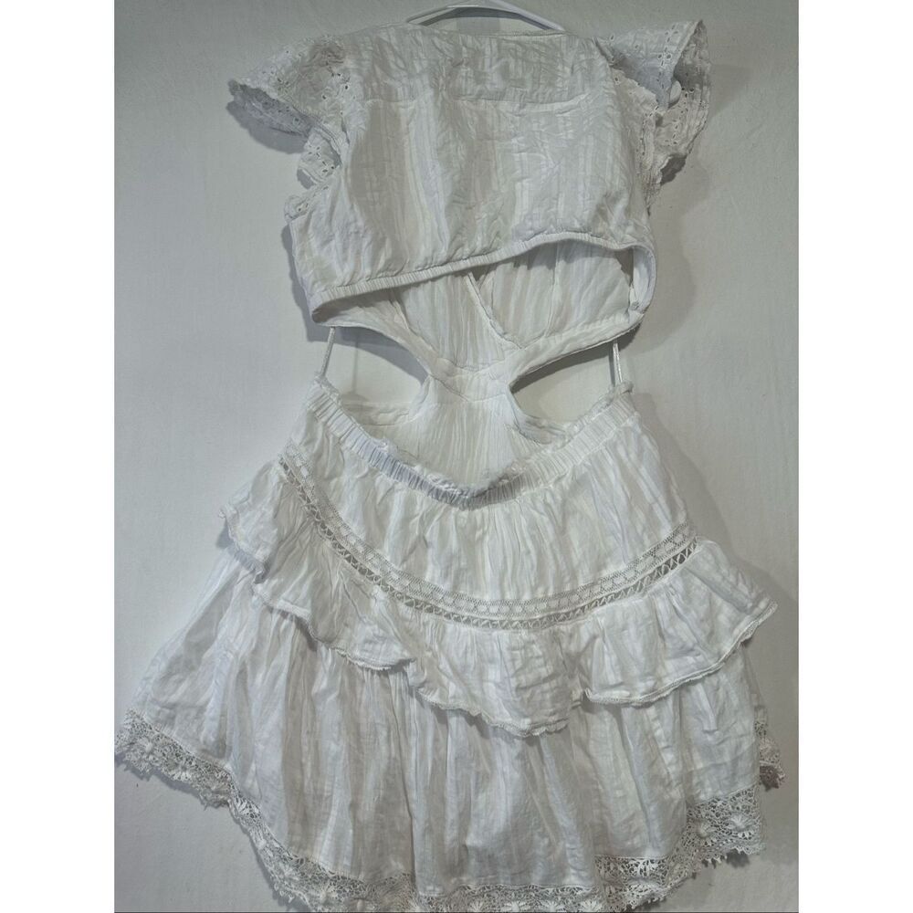 LoveShackFancy Audrina Dress White Eyelet Lace Mini Dress Size Large Boho - Picture 6 of 9